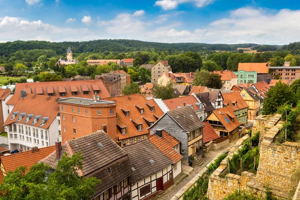 Panoramik Hava Görünümünde Quedlinburg Bir Güzel Yaz Günü Almanya — Stok fotoğraf