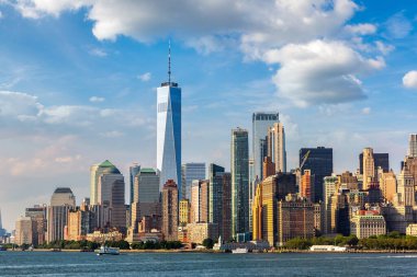 New York City, New York, ABD 'deki Manhattan şehir manzarasının panoramik görüntüsü