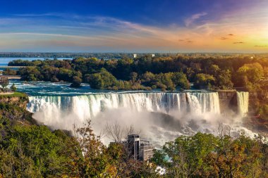 Kanada 'nın Niagara Şelalesi' nin panoramik hava manzarası, Amerika Şelalesi, Niagara Şelalesi, Ontario, Kanada