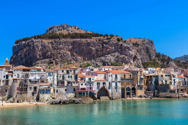 Porto Casas Antigas Cefalu Sicília Itália Belo Dia Verão — Fotografia de Stock
