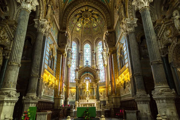 Inre Basilica Notre Dame Fourviere Lyon Frankrike Vacker Sommardag — Stockfoto