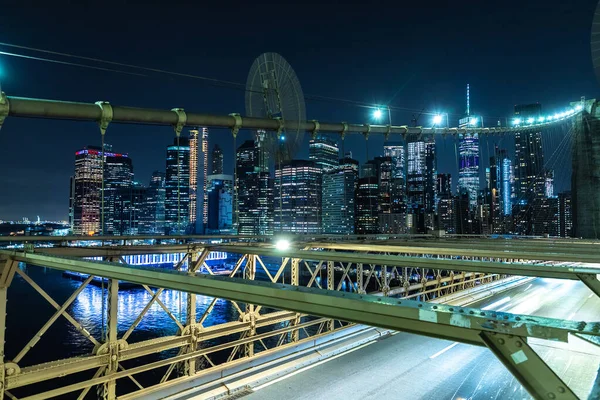 Fußgängersteg Der Brooklyn Bridge Der Nacht New York City Usa — Stockfoto