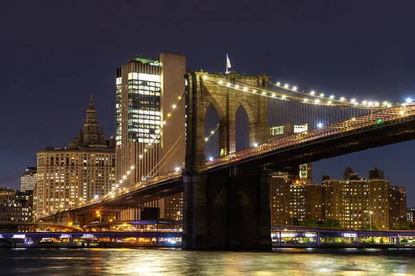 Brooklyn Bridge Panoramisch Uitzicht Het Centrum Van Manhattan Zonsondergang New — Stockfoto