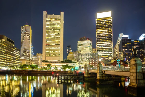 Panoramic View Boston Cityscape Night Usa — Stock Photo, Image