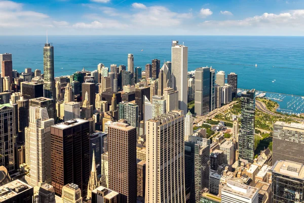 Panoramic Aerial Cityscape Chicago Lake Michigan Sunny Day Illinois Usa — Stock Photo, Image