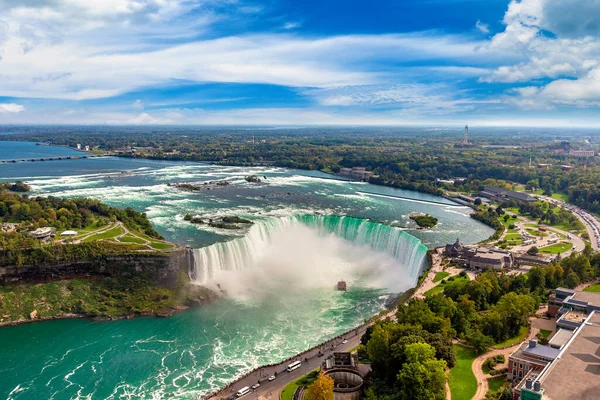 Panoramisch Uitzicht Canadese Kant Van Niagara Falls Horseshoe Falls Een — Stockfoto