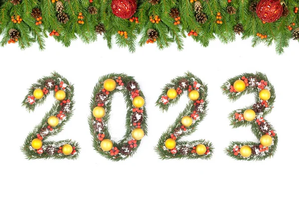 Marco Del Árbol Navidad Número 2023 Hecho Por Ramas Árbol — Foto de Stock