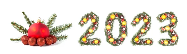 Bola Roja Navidad Número 2023 Hecha Por Ramas Árbol Navidad —  Fotos de Stock