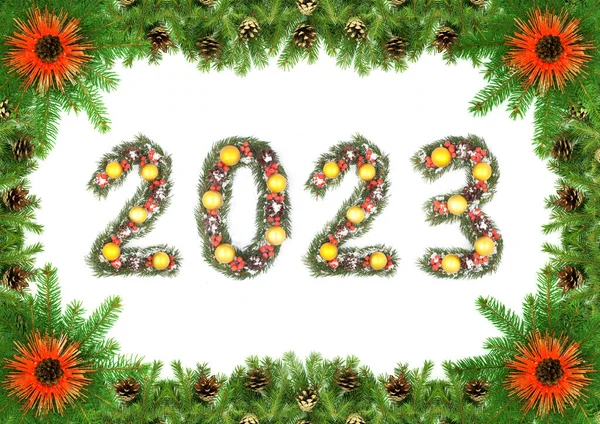 Quadro Árvore Natal 2023 Número Feito Por Ramos Árvore Natal — Fotografia de Stock