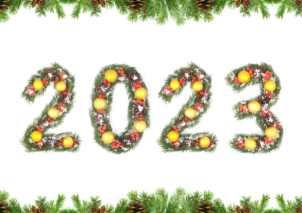 Marco Del Árbol Navidad Número 2023 Hecho Por Ramas Árbol — Foto de Stock
