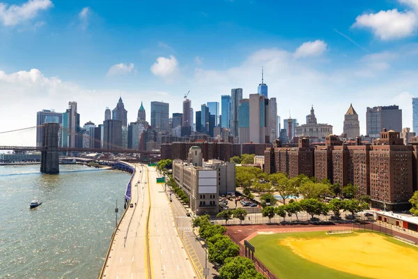 Panoramautsikt Över Brooklyn Bridge New York City Usa — Stockfoto