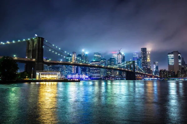 Ponte Brooklyn Vista Panoramica Sul Centro Manhattan Dopo Tramonto New — Foto Stock