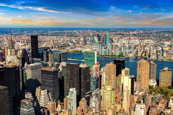 Vista Aérea Panorámica Manhattan Atardecer Nueva York — Foto de Stock