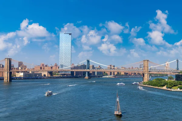 Panoramic View Brooklyn Bridge Manhattan Bridge New York City Usa — Fotografia de Stock