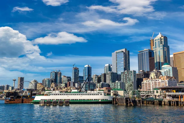 Panoramic View Seattle Cityscape Elliott Bay Sunny Day Washington Usa — Stock Photo, Image