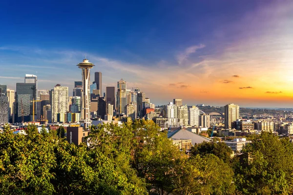 Vue Panoramique Paysage Urbain Seattle Coucher Soleil Washington Usa — Photo