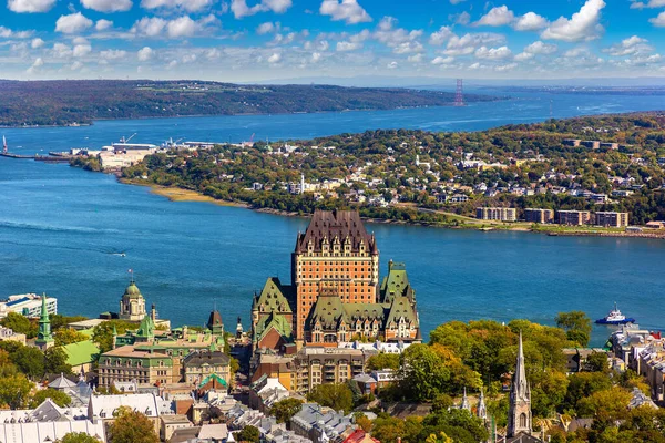 Panoramic aerial view of Quebec city and Frontenac Castle (Fairmont Le Chateau Frontenac), Canada