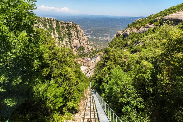 Ferrocarril Funicular Montserrat Hermoso Día Verano Cataluña España — Foto de Stock