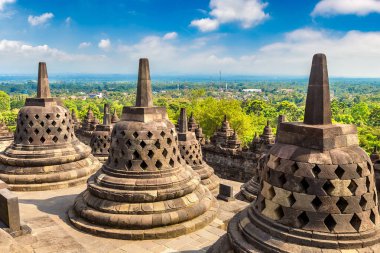 Yogyakarta şehri yakınlarındaki Buddist tapınağı Borobudur, Orta Java, Endonezya