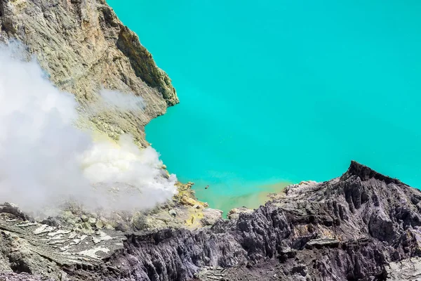 Panoramatický Letecký Pohled Kráter Aktivní Sopky Ijen Ostrov Jáva Indonésie — Stock fotografie
