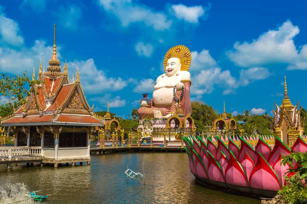 Riesige Lächelnde Oder Glückliche Buddha Statue Wat Plai Laem Tempel — Stockfoto