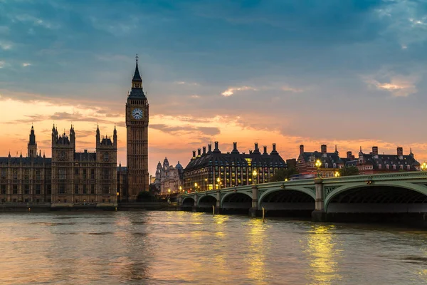 Big Ben Houses Parliament Westminster Bridge Londýně Krásné Letní Noci — Stock fotografie