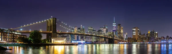 Panorama Pont Brooklyn Vue Panoramique Nocturne Centre Ville Manhattan Après — Photo