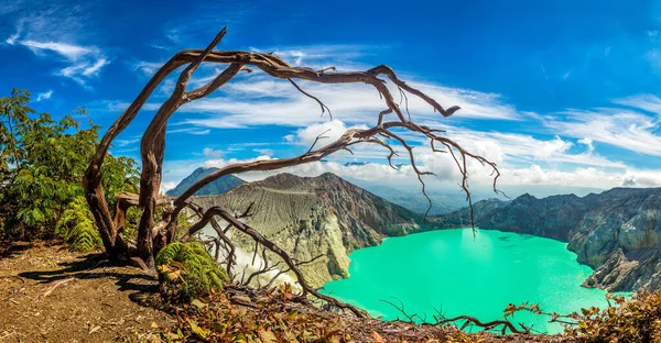 Panorama Del Cráter Del Volcán Activo Ijen Isla Java Indonesia — Foto de Stock