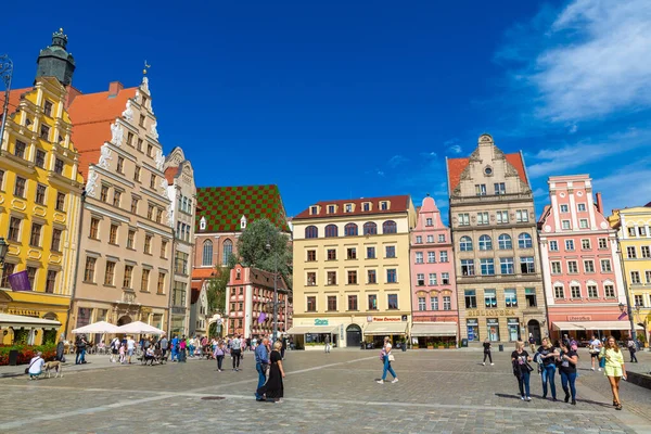 Wroclaw Polska Wrzesień 2022 Kolorowe Stare Budynki Starym Rynku Słoneczny — Zdjęcie stockowe