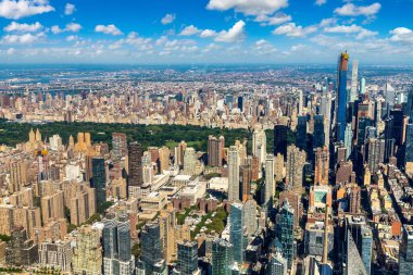 New York City, New York, ABD 'de Manhattan' ın panoramik hava manzarası