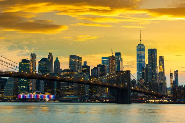 Sunset View Brooklyn Bridge Panoramic View Downtown Manhattan New York — Stockfoto