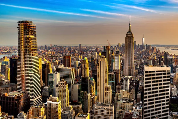 Panoramatický Letecký Pohled Manhattan Při Západu Slunce New Yorku Usa — Stock fotografie