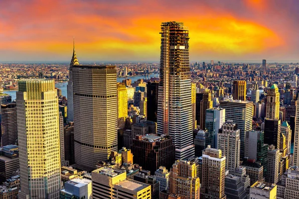 Πανοραμική Εναέρια Άποψη Του Μανχάταν Στο Ηλιοβασίλεμα Στη Νέα Υόρκη — Φωτογραφία Αρχείου