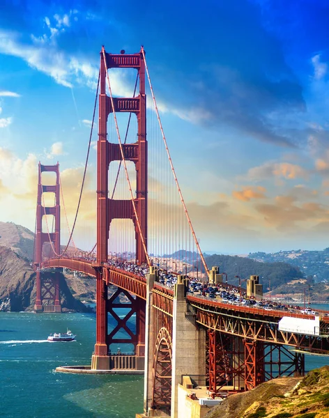 San Francisco Kaliforniya Daki Golden Gate Köprüsü Nün Günbatımında Panoramik — Stok fotoğraf