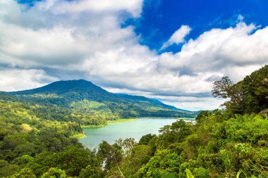 Tamblingan Gölü (İkiz Göller) Bali, Endonezya 'da güneşli bir günde
