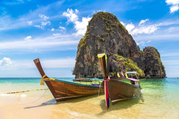 Tailandês Tradicional Barco Cauda Longa Madeira Phra Nang Beach Krabi — Fotografia de Stock