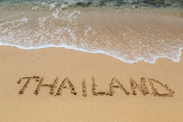 Palabra Tailandia Escrita Una Playa Tropical Tailandia —  Fotos de Stock