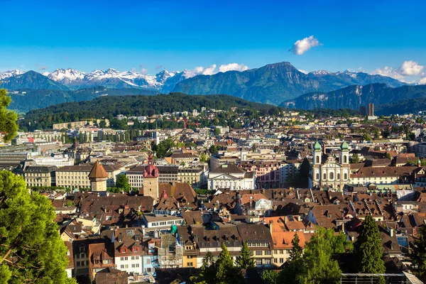 Panoramisch Luchtfoto Van Luzern Een Mooie Zomerdag Zwitserland — Stockfoto