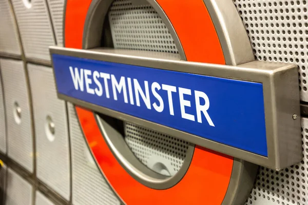 Londres Reino Unido Junio 2022 Una Señal Estación Metro Westminster — Foto de Stock