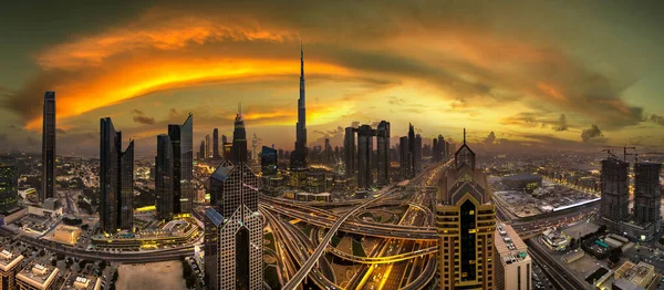 Aerial View Downtown Dubai Summer Night United Arab Emirates — Stock Photo, Image