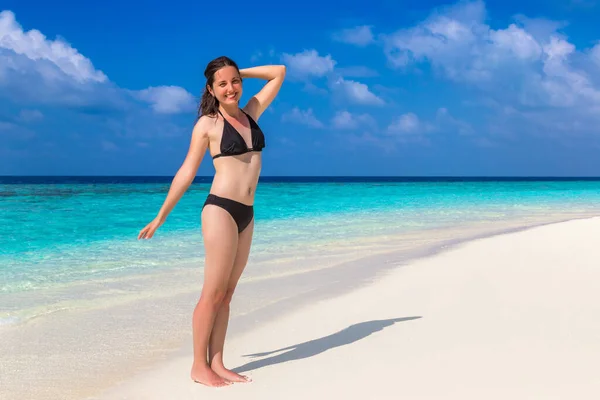 Sexy Beautiful Woman Luxury Tropical Beach Sunny Summer Day — Stock Photo, Image