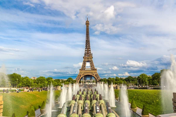 Menara Eiffel Dan Air Mancur Trocadero Paris Hari Musim Panas — Stok Foto