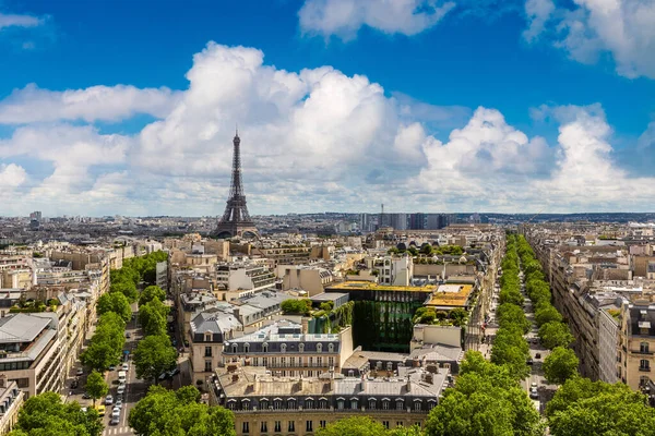 Panoramisch Uitzicht Eiffeltoren Parijs Vanaf Arc Triomphe Een Zomerse Dag — Stockfoto