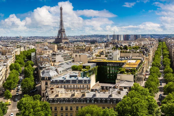 Panoramisch Uitzicht Eiffeltoren Parijs Vanaf Arc Triomphe Een Zomerse Dag — Stockfoto