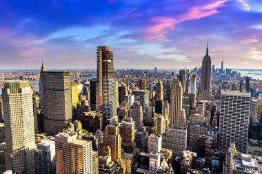New York City, New York, ABD 'de Manhattan' ın panoramik hava manzarası