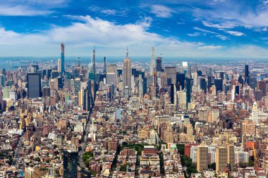 New York City, New York, ABD 'de Manhattan' ın panoramik hava manzarası