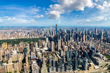 New York City, New York, ABD 'de Manhattan' ın panoramik hava manzarası