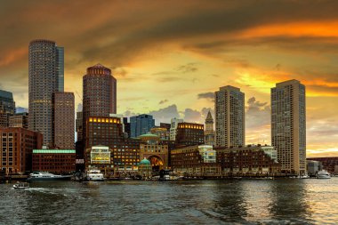 Boston şehir manzarasının panoramik görüntüsü, ABD