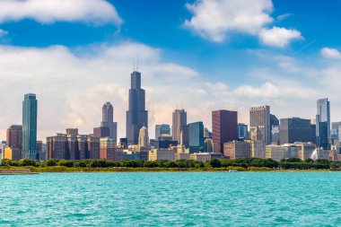 Chicago 'nun Michigan Gölü, Illinois, ABD' deki panoramik manzarası