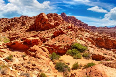 Ateş Vadisi Parkı güneşli bir günde, Nevada, ABD